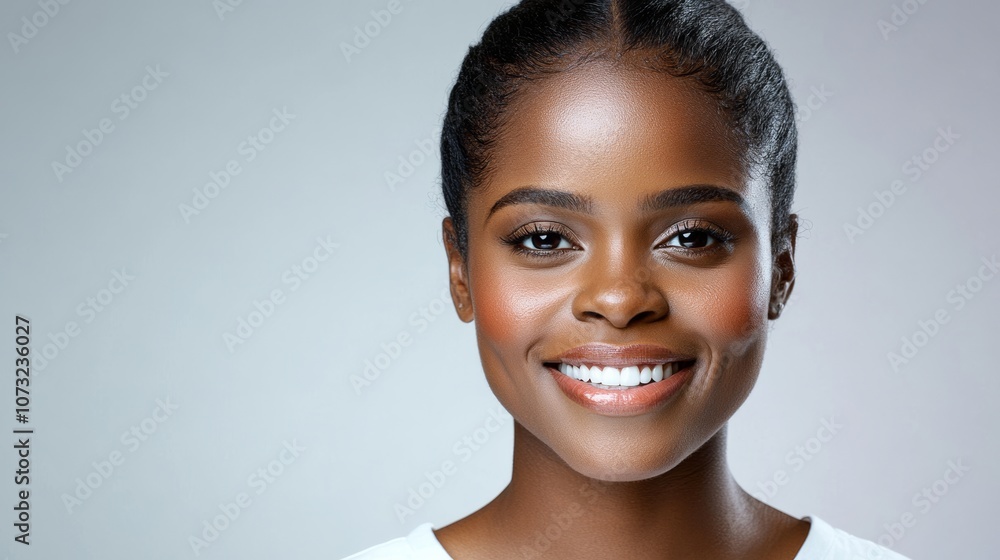 Woman with a big smile on her face. She has a nice, even complexion and her eyes are bright Woman with a big smile on her face. She has a nice, even complexion and her eyes are bright