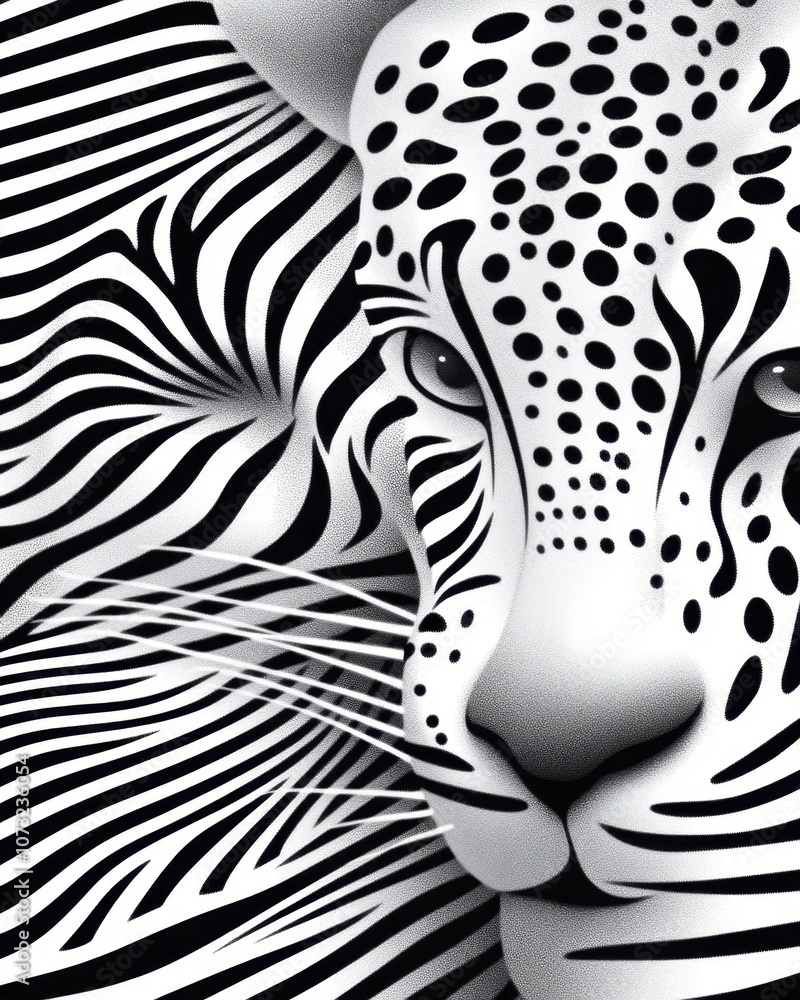 Captivating Closeup of a Wild Cat Amid Intricate Black and White Stippling Patterns Captivating Closeup of a Wild Cat Amid Intricate Black and White Stippling Patterns