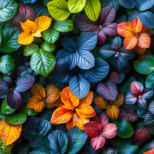 Wallpaper Mural Top view of plants with different kinds of leaves and flowers Torontodigital.ca