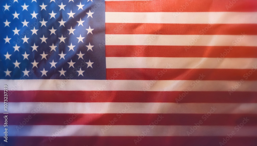 Naklejka premium Vibrant Waving American Flag with Sunlight and Fabric Texture. USA Patriotic Symbol for Celebrations, National Events, Memorials, or Independence Day Themed Designs