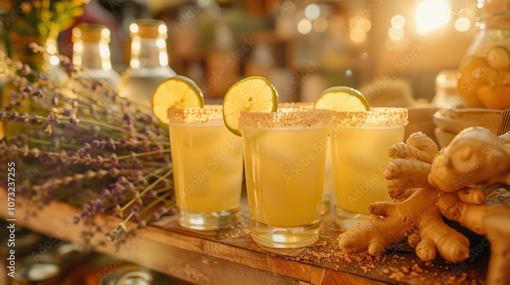 Refreshing Immune-Boosting Ginger Limeade Drinks Prepared Fresh with Bright Garnishes for a Healthy Lifestyle and Inviting Atmosphere Refreshing Immune-Boosting Ginger Limeade Drinks Prepared Fresh with Bright Garnishes for a Healthy Lifestyle and Inviting Atmosphere