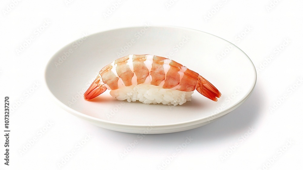 Close-Up of Delicious Sushi Shrimp on Plate Isolated on White Background Perfect for Food Photography and Culinary Art Showcasing Fresh Seafood Tastes Close-Up of Delicious Sushi Shrimp on Plate Isolated on White Background Perfect for Food Photography and Culinary Art Showcasing Fresh Seafood Tastes