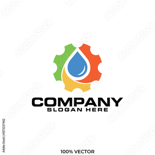 water drop gear energy engineering logo Design Vector Template