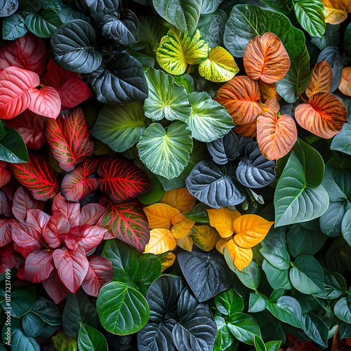 Wallpaper Mural Top view of plants with different kinds of leaves and flowers Torontodigital.ca