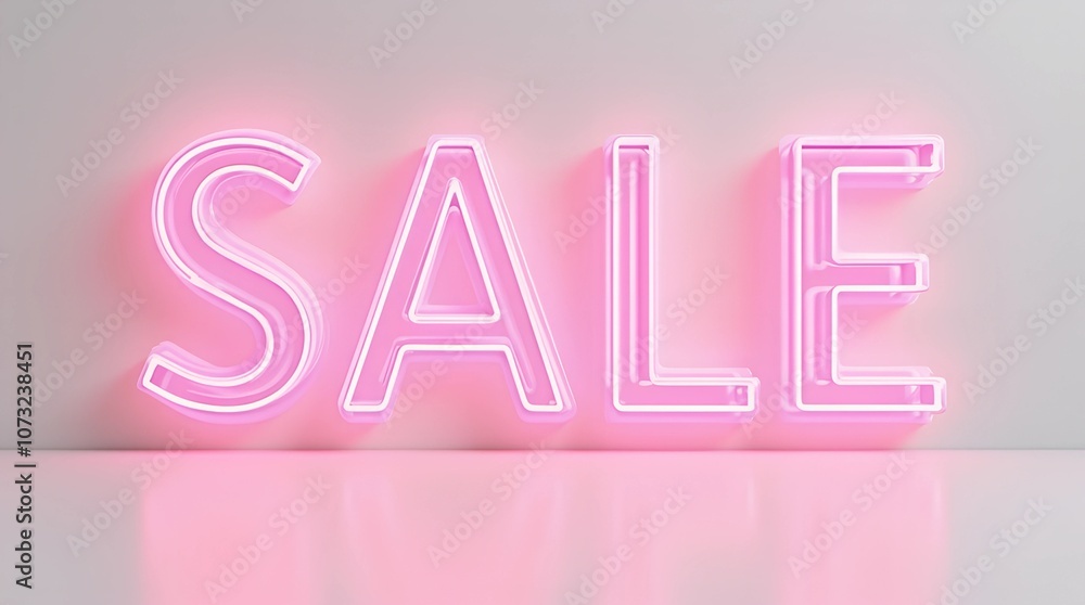 Glowing pink neon sale word banner 3d render. Discount shopping day concept. Sale, discount symbol.sale card for social media promotion. Black Friday sale, shopping season banner
