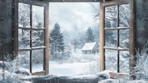 A Snowy Forest View Through...