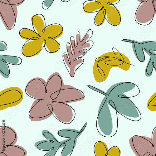 Seamless pattern with cute delicate pastel flowers, abstract botanical shapes. Cozy vintage fabric print, kids clothes, home textile