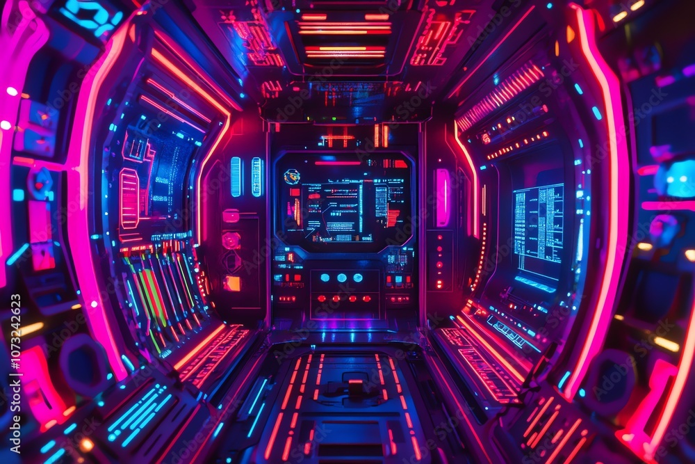 Immersive tech design with bright circuit accents. Immersive tech design with bright circuit accents.