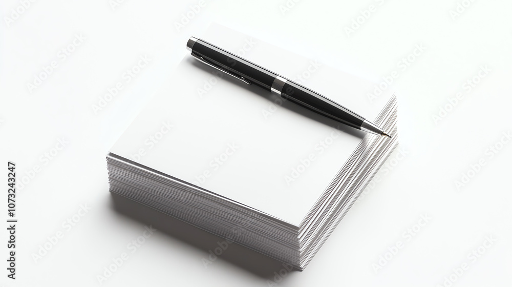 Stack of Business Cards with Stylish Pen on White Background Stack of Business Cards with Stylish Pen on White Background
