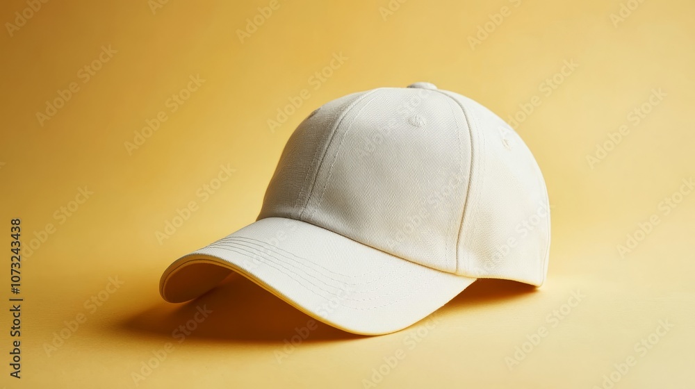 White Baseball Cap on Yellow Background White Baseball Cap on Yellow Background