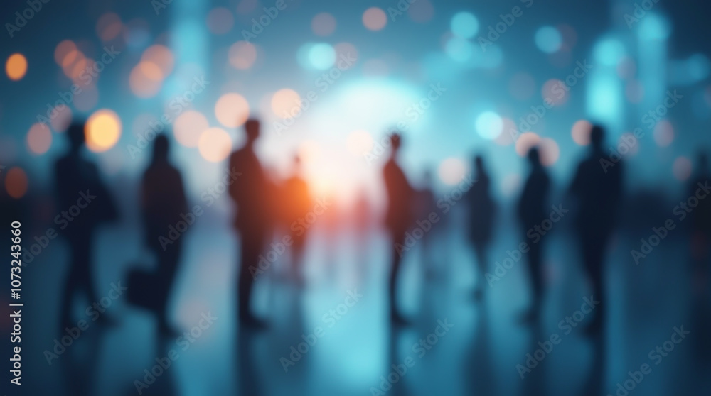 Blurred image of silhouettes of business people on a dark abstract background, symbolizing corporate network and office work Blurred image of silhouettes of business people on a dark abstract background, symbolizing corporate network and office work