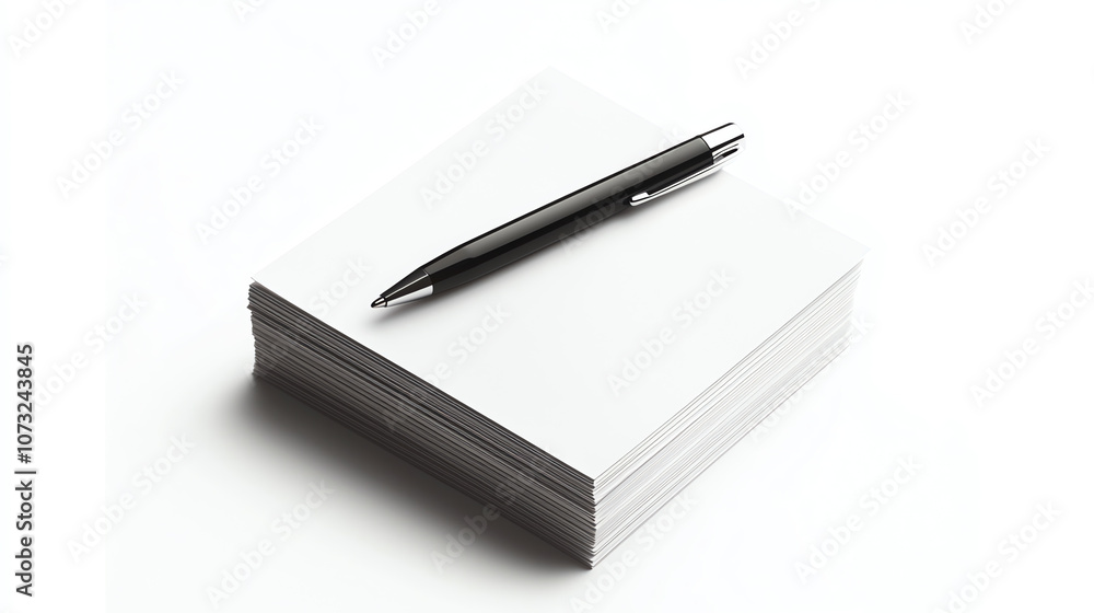 Stack of Business Cards with Stylish Pen on White Background Stack of Business Cards with Stylish Pen on White Background