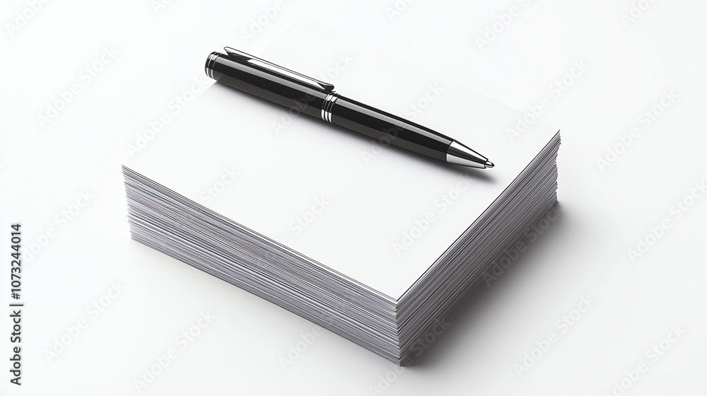 Stack of Business Cards with Stylish Pen on White Background Stack of Business Cards with Stylish Pen on White Background