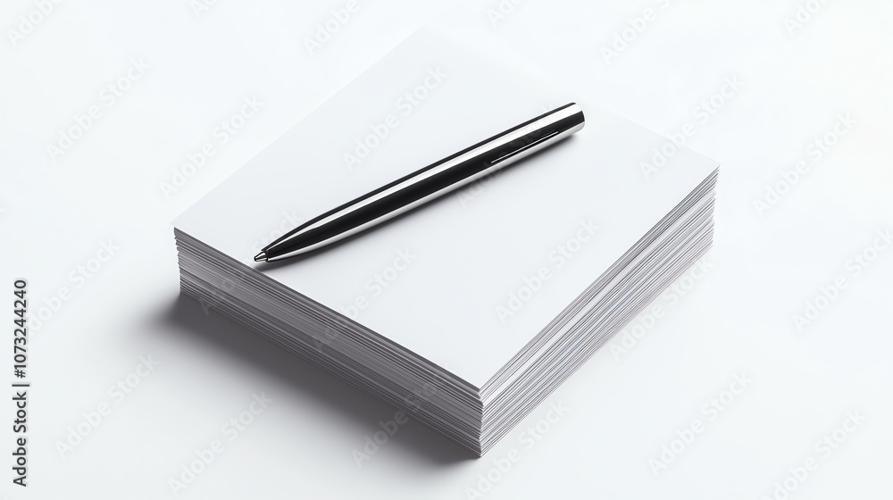 Stack of Business Cards with Stylish Pen on White Background Stack of Business Cards with Stylish Pen on White Background