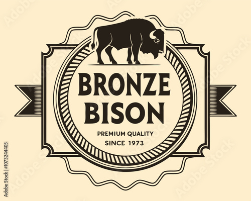 Bison design over beige background vector illustration. Vintage label.
