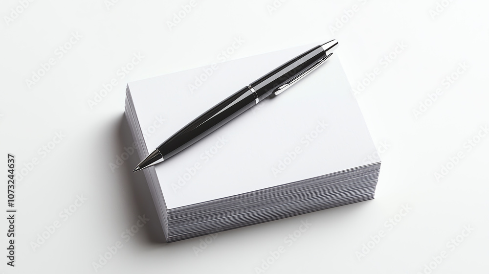 Stack of Business Cards with Stylish Pen on White Background Stack of Business Cards with Stylish Pen on White Background