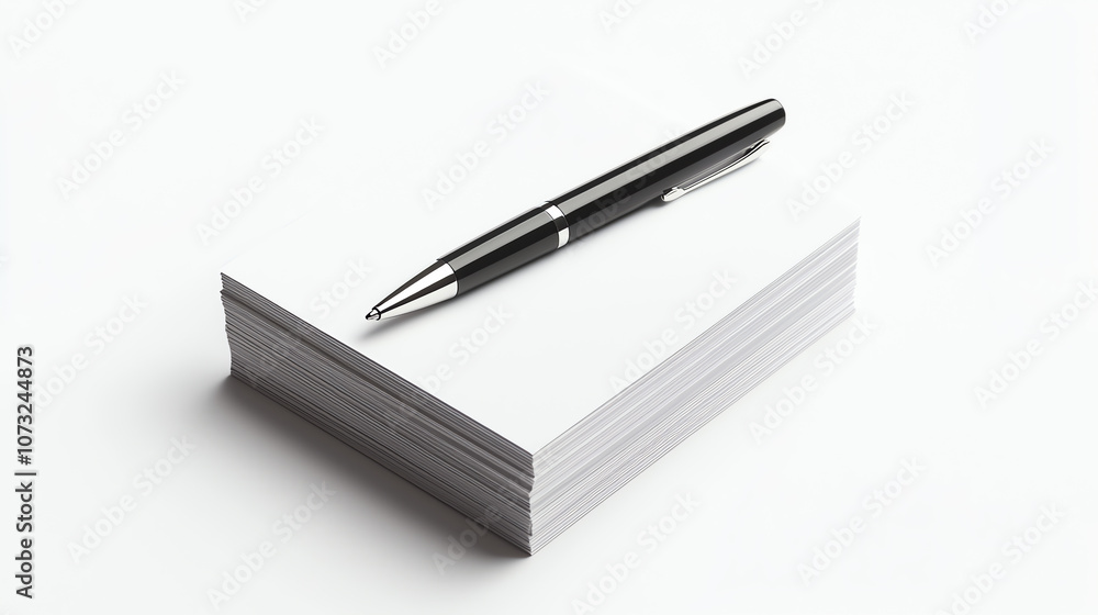 Stack of Business Cards with Stylish Pen on White Background Stack of Business Cards with Stylish Pen on White Background