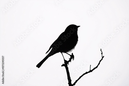 A delicate bird silhouette rests elegantly on a pristine white backdrop, highlighting its intricate wings and graceful shape.