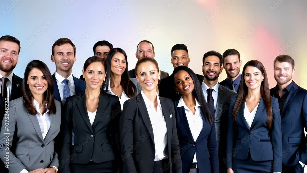 Smiling corporate team in the office, showing confidence and success in their professional environment. Smiling corporate team in the office, showing confidence and success in their professional environment.