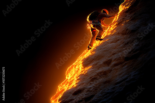 A person climbing a mountain peak at sunrise, symbolizing motivation, achievement, and reaching goals, set against a beautiful natural landscape, inspiring determination and perseverance.
