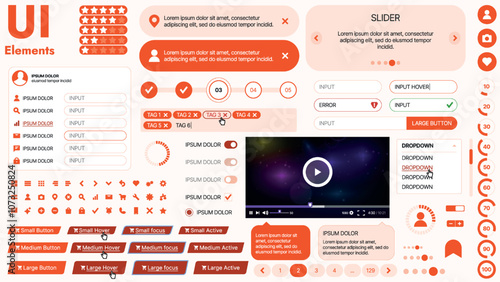Modern UI kit featuring a collection of essential buttons, icons, and navigation elements for websites and mobile apps. Ideal for responsive design and dashboards.