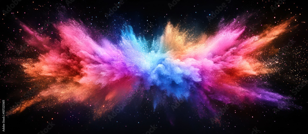 A colorful explosion of powder against a black background. A colorful explosion of powder against a black background.