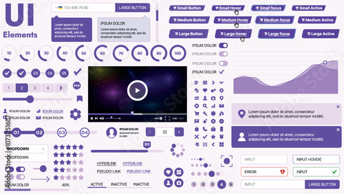 Modern UI kit featuring a collection of essential buttons, icons, and navigation elements for websites and mobile apps. Ideal for responsive design and dashboards.