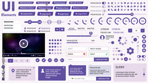 Modern UI kit featuring a collection of essential buttons, icons, and navigation elements for websites and mobile apps. Ideal for responsive design and dashboards.