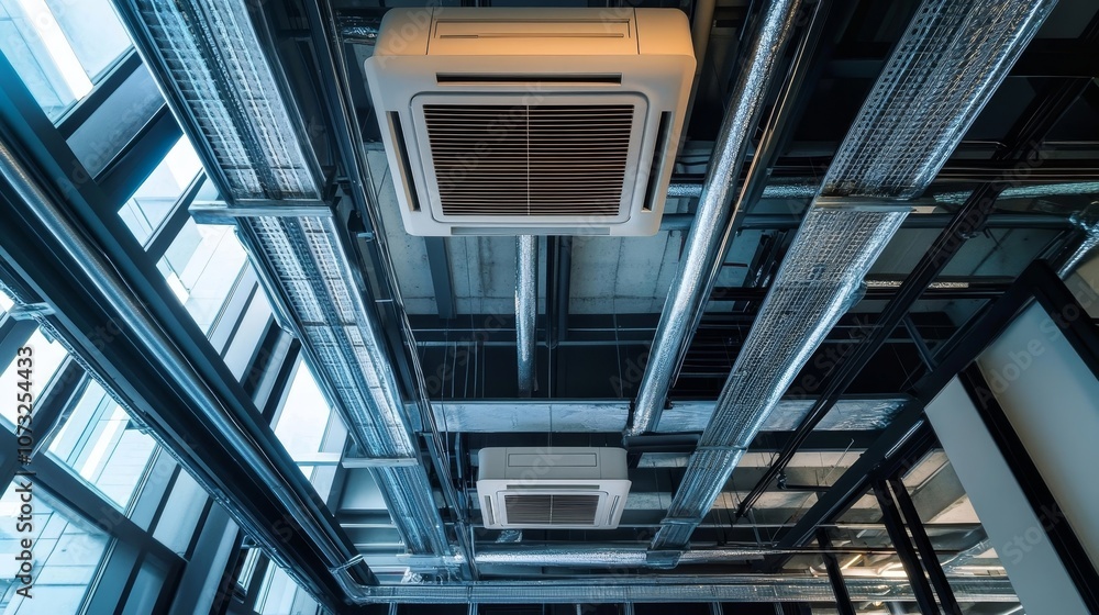 Air conditioner installed on the ceiling. Air conditioner installed on the ceiling.