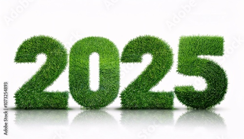 Green grass numbers 2025 isolated on white background