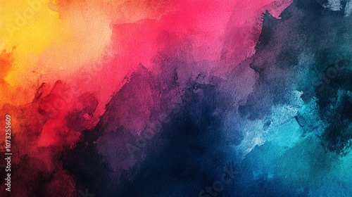 An abstract watercolor background in shades of orange, red, purple and blue.