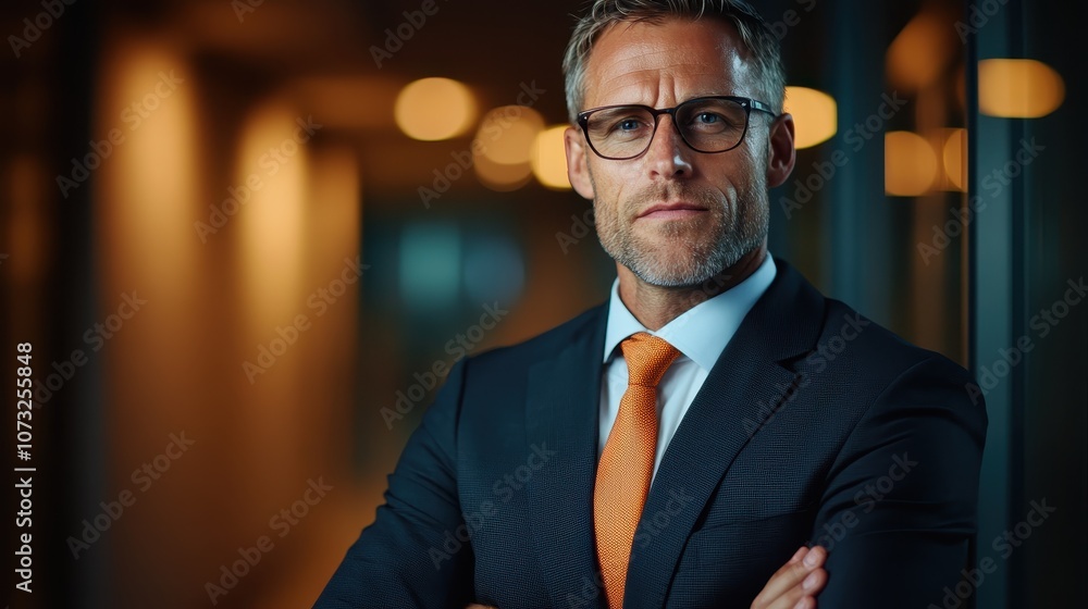 A man in a suit and glasses stands confidently with crossed arms in a dimly lit hallway, portraying a strong sense of professionalism and leadership. A man in a suit and glasses stands confidently with crossed arms in a dimly lit hallway, portraying a strong sense of professionalism and leadership.