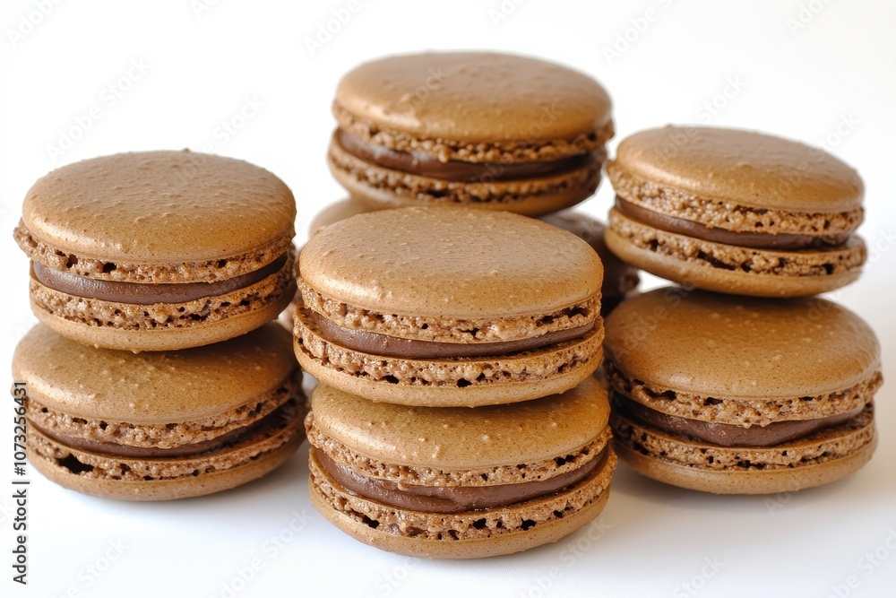 Neatly Stacked Cherry Macarons on White Background Neatly Stacked Cherry Macarons on White Background