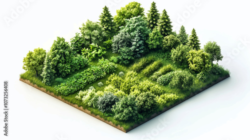 Isometric agricultural farm buildings, windmill barn and silo sheds hay garden beds and tractor. Pulling, pushing agricultural machinery, trailers, ploughing, tilling, disking. Cows on a farm.