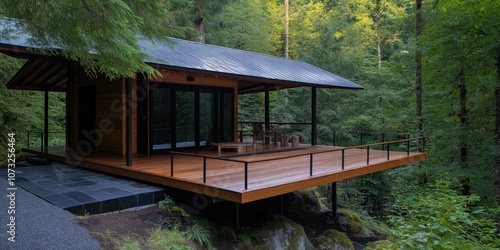 Generate architectural design variations for an elevated wooden structure with a slanted 