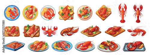 illustration of lobster fillets isolated on white, Lobster Bundle