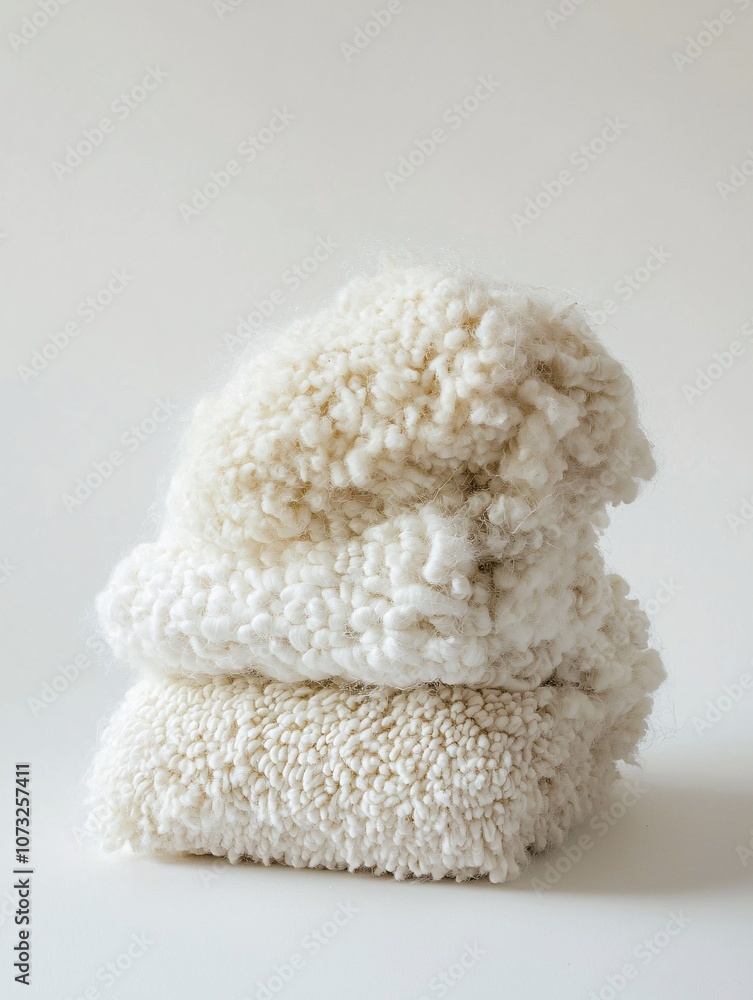 Soft, fluffy layers of natural wool are showcased against a pristine background, highlighting their exquisite texture and beauty for creative projects. Soft, fluffy layers of natural wool are showcased against a pristine background, highlighting their exquisite texture and beauty for creative projects.