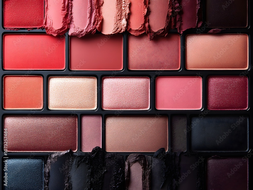 Fototapeta premium Colorful Palette of Blush and Lip Shades for Beauty