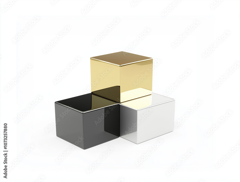 Multicolored gold, silver, black podium trio attached reflective, isolated on white background Multicolored gold, silver, black podium trio attached reflective, isolated on white background