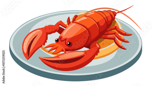  illustration of a plate with pan seared lobster, lobster vector illustration