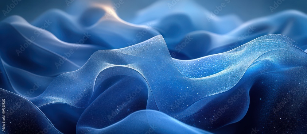 Obraz premium Abstract blue fabric texture with flowing waves and a soft glow.