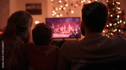 Families enjoy magical moments while watching holiday movies together at home photo