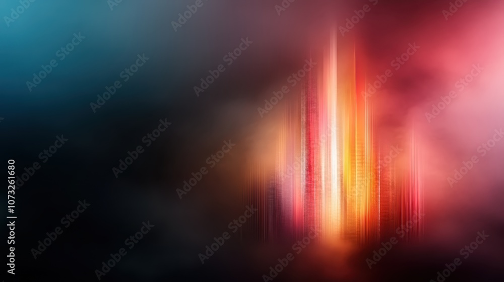 A mesmerizing display of vertical lights resembling a futuristic city skyline, blending deep colors of red, orange, and pink against an ethereal dark background. A mesmerizing display of vertical lights resembling a futuristic city skyline, blending deep colors of red, orange, and pink against an ethereal dark background.