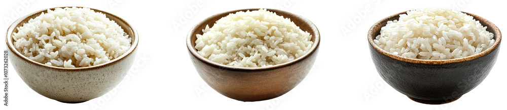 Three beautifully arranged bowls of rice isolated on transparent background Three beautifully arranged bowls of rice isolated on transparent background