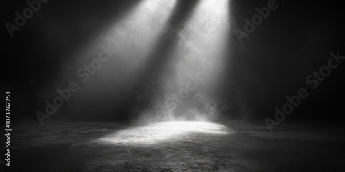A dark room with a spotlight shining on the floor