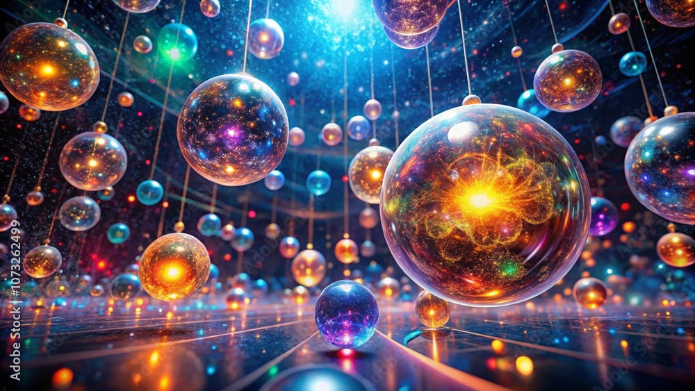 An abstract image of quantum dots suspended in space, glowing and reacting to light in a way that represents their advanced capabilities An abstract image of quantum dots suspended in space, glowing and reacting to light in a way that represents their advanced capabilities