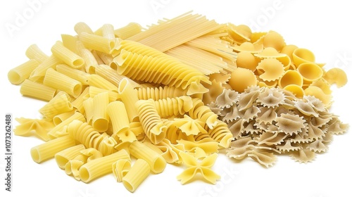 Italian Raw Pasta Ingredients on White Background - a delicious and inviting visual. The Italian raw pasta ingredients on the white background create a simple yet appetizing look. It gives the impress photo