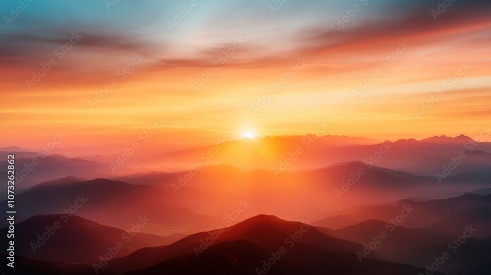 An awe-inspiring sunrise casts vibrant colors across the sky over a misty mountain range, offering breathtaking views and evoking feelings of peace and wonderment. An awe-inspiring sunrise casts vibrant colors across the sky over a misty mountain range, offering breathtaking views and evoking feelings of peace and wonderment.