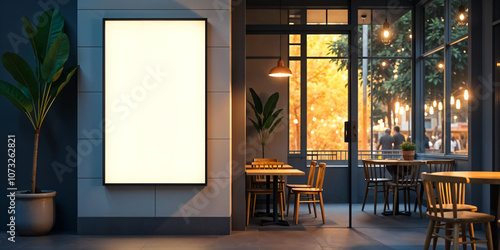 Blank board restaurant shop sign or menu boards near the entrance to restaurant. Cafe menu on the street. Whiteboard sign mockup in front of a restaurant photo