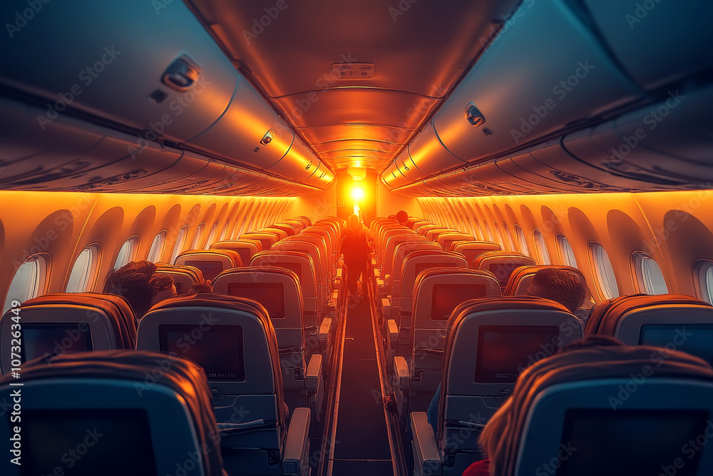 Modern and Sleek Business Class Cabin with Ambient Lighting